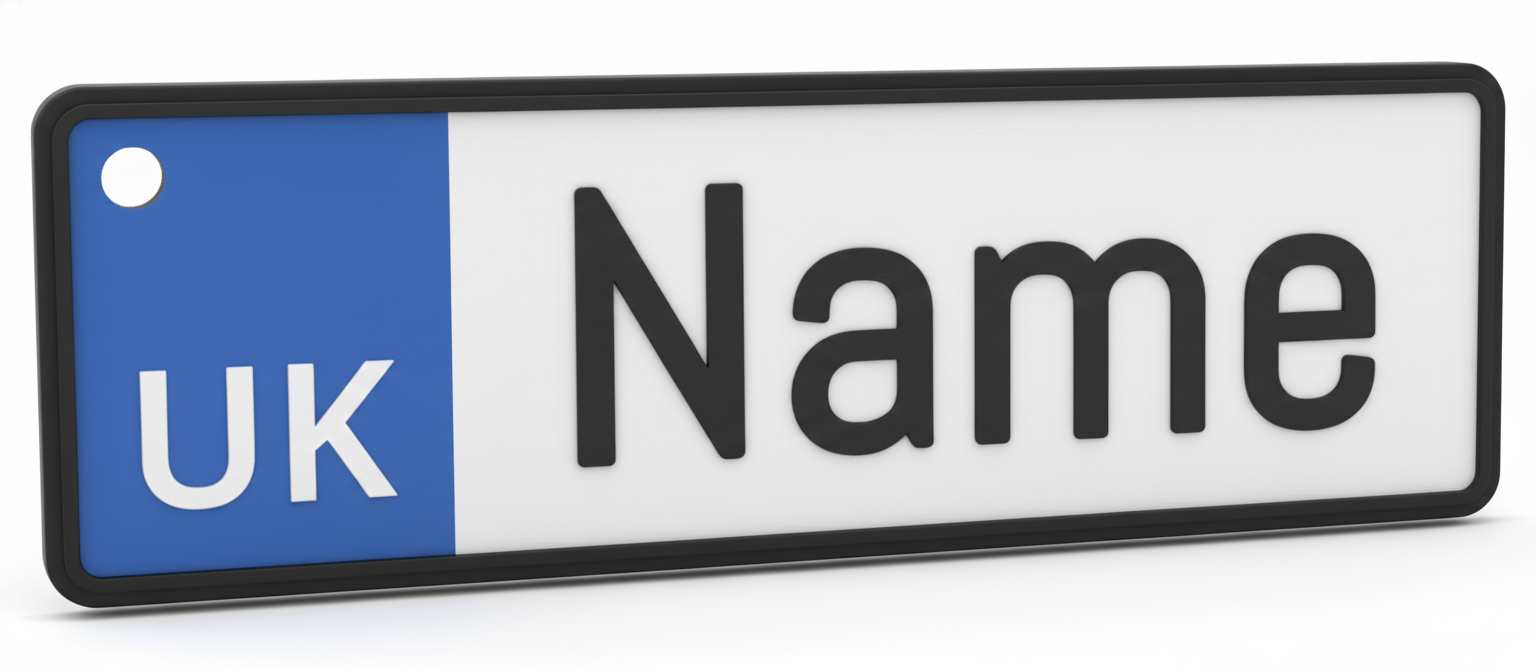 Personalised car number plate style name keyring
